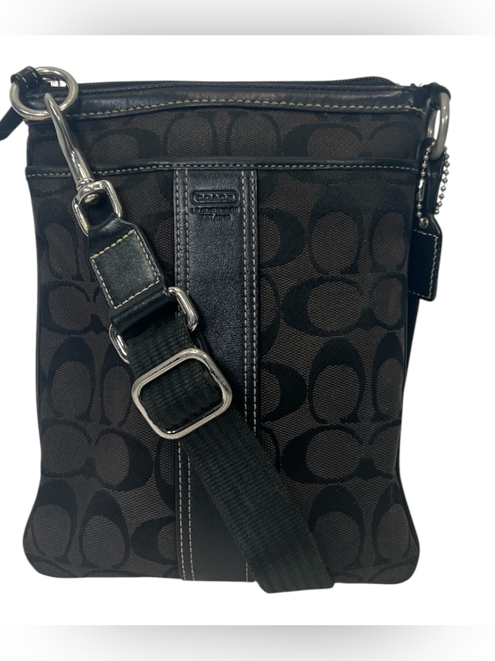 Vintage Coach Signature Brown/Black Canvas Crossbody Bag 6016 Adjustable Strap